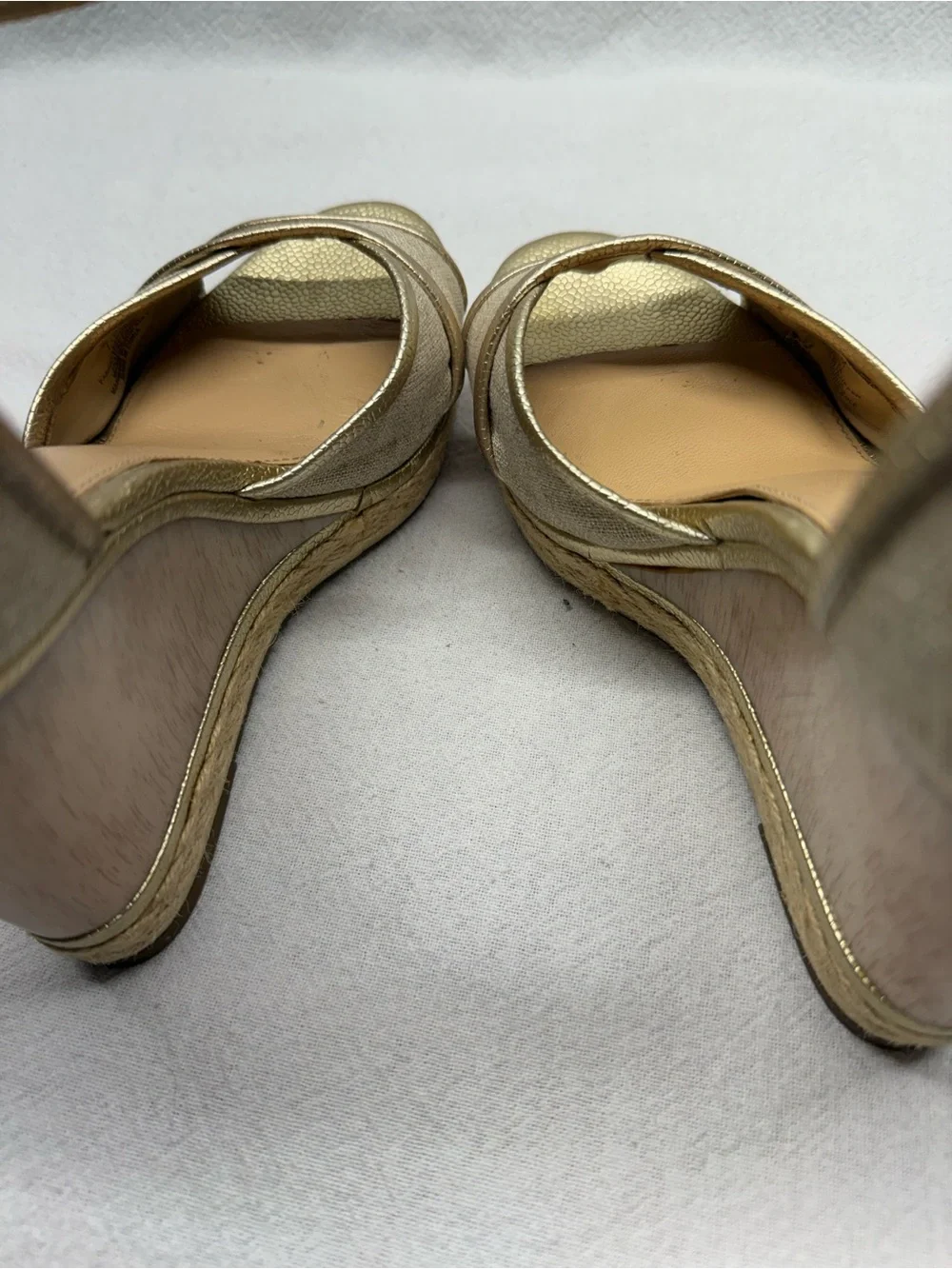 ANTONIO MELANI Metallic Gold Wedge Sandals with Ankle Strap Faux Marble Wedge
